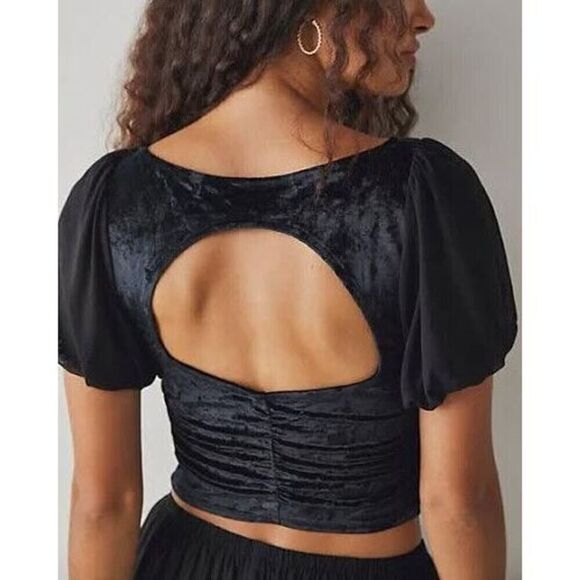 Free People Intimately OB1589236 Women's Sz S Black Velvet Cut-Out Back Crop Top - Picture 13 of 13